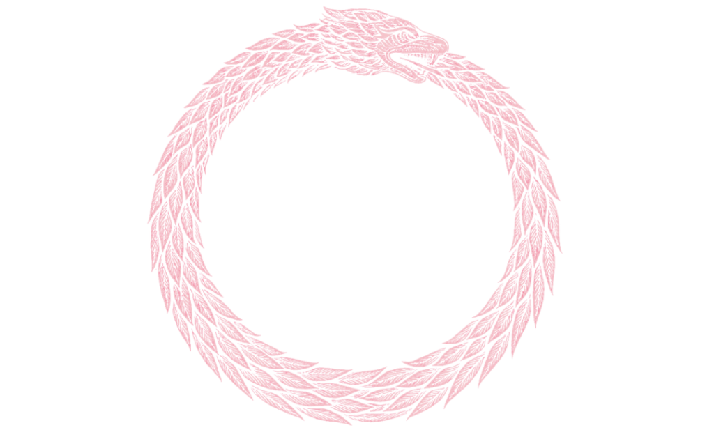 Logo circular de un uroboros emplumado inspirado en arte mesoamericano, símbolo de Psicología LGBT crítica y queer
